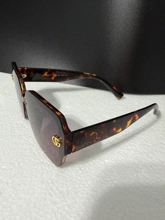 Oversized Geometric Tortoise Sunglasses Brown Gradient Lenses Statement Style GG main image 5